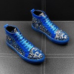 Blue Spikes Embroidery High Top Punk Rock Mens Sneakers Shoes Flats